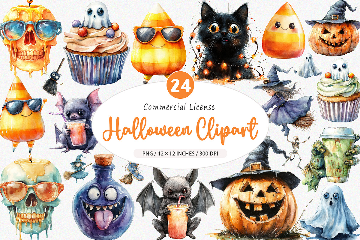 Funny Halloween Clipart PNG, an Illustration by SinaCreation (Photo 1 of 5)
