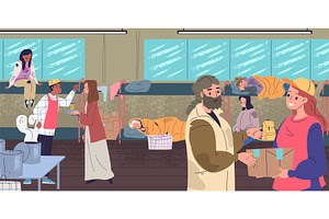 Homeless shelter. Emergency help for, a Person Illustration by Stock-Smart-Start