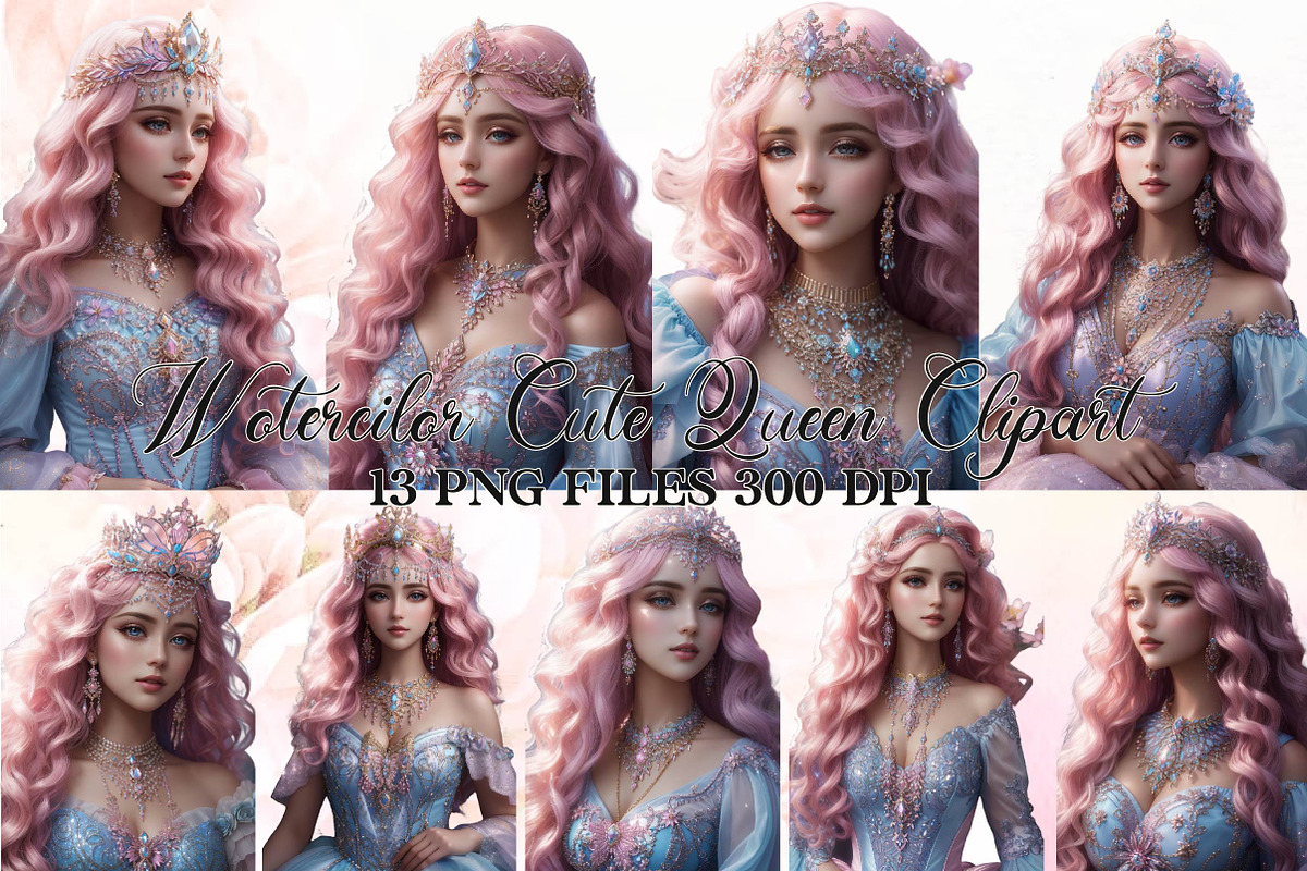 Wotercilor Cute Queen Clipart, a Seasonal Illustration by Craft Nest (Photo 1 of 5)