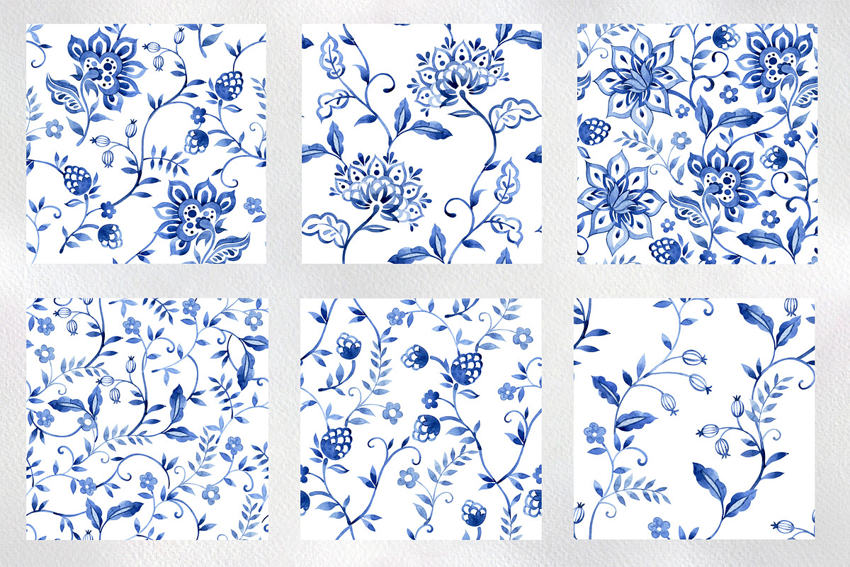 Oriental blue patterns collection, a Decorative Illustration by made by Tanya (Photo 4 of 5)
