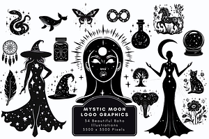 Mystic Moon Simple Logo Graphics, an Illustration by NadiaTheronArt