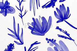 Blue Inky Watercolour Flowers