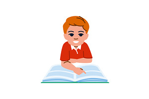 Smiling boy reading a book and, an Education Illustration by pikepicture