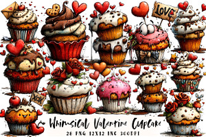 Whimsical Valentine Cupcake Clipart, an Illustration by OK Design