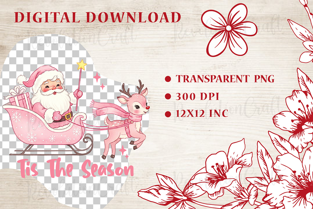 Tis The Season,Santa Reindeer Sleigh, an Illustration by OK Design (Photo 4 of 4)