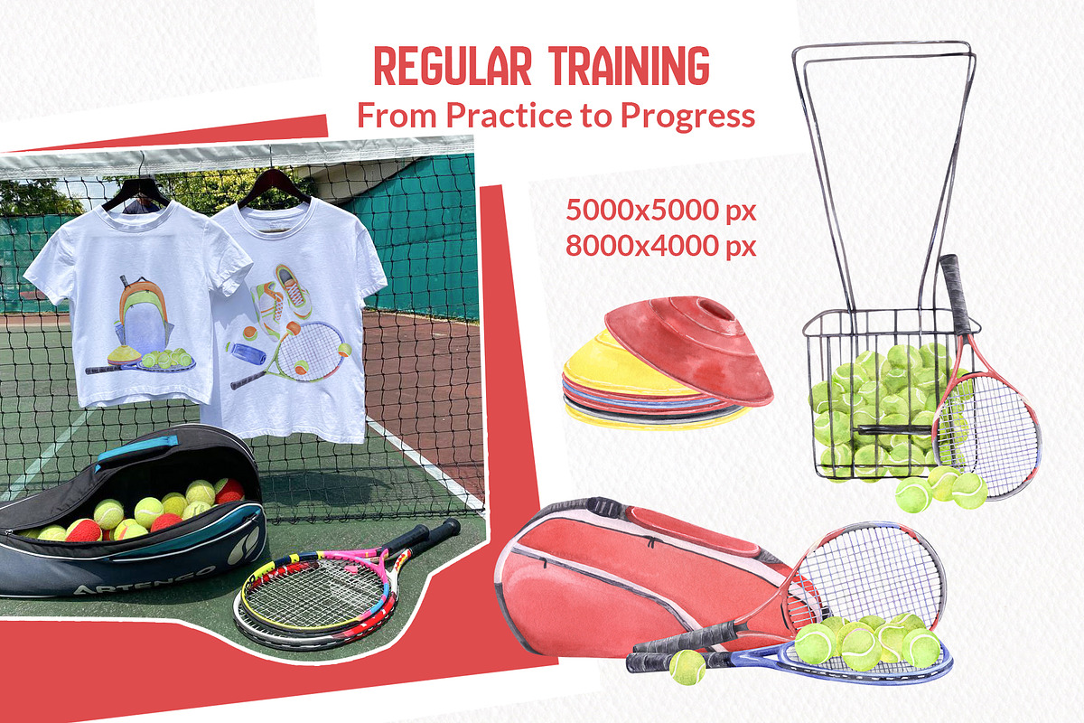 Tennis Academy Watercolor Collection, a Sport Illustration by WatercolorElena (Photo 5 of 13)