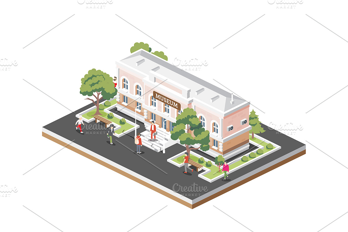 Isometric view of museum building., an Object Illustration by Booblgum