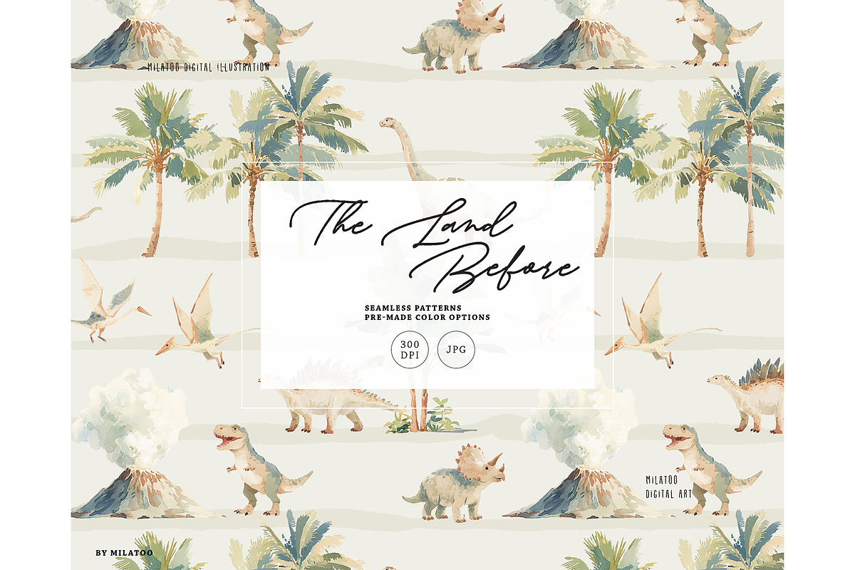 Dinosaur tropical land pattern, a Pattern Graphic by Milatoo (Photo 1 of 4)