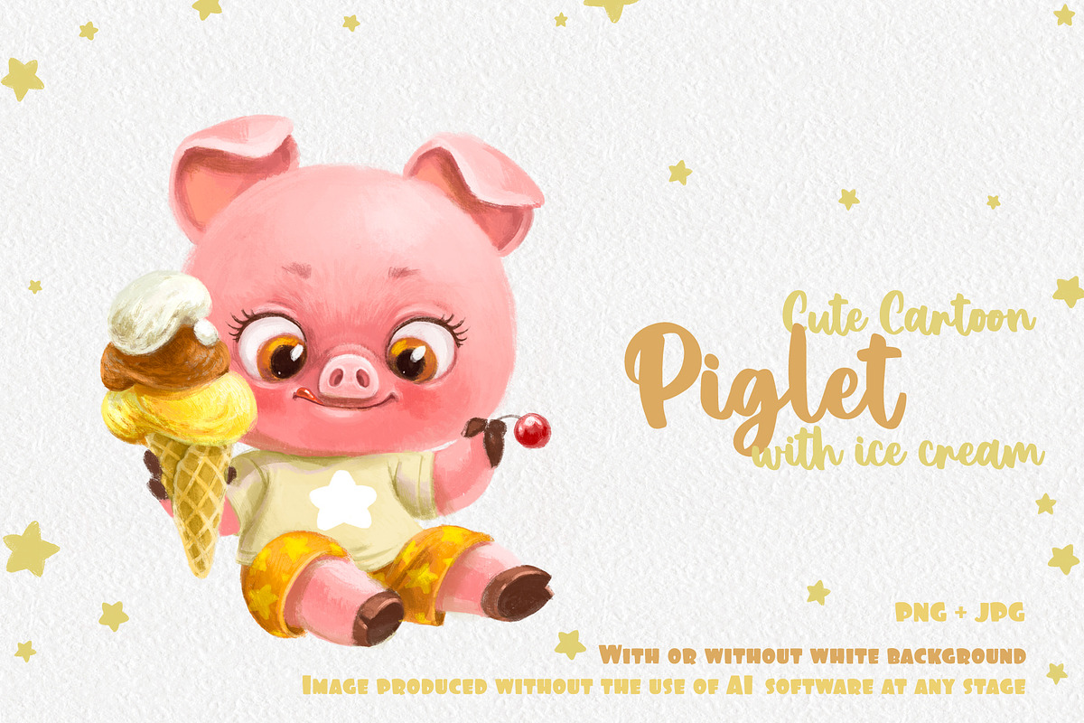 Piglet with ice cream and cherry, an Animal Illustration by Azuzlikus (Photo 1 of 4)