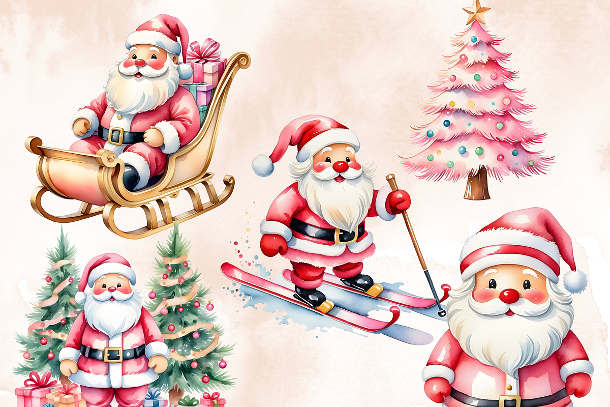 Watercolor Pink Santa Claus Clipart, an Illustration by Anca Digital Vibe (Photo 3 of 5)