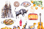 Watercolor Spain Clipart Set, an Animal Illustration by ArtCreationsDesign (Thumbnail 2 of 2)