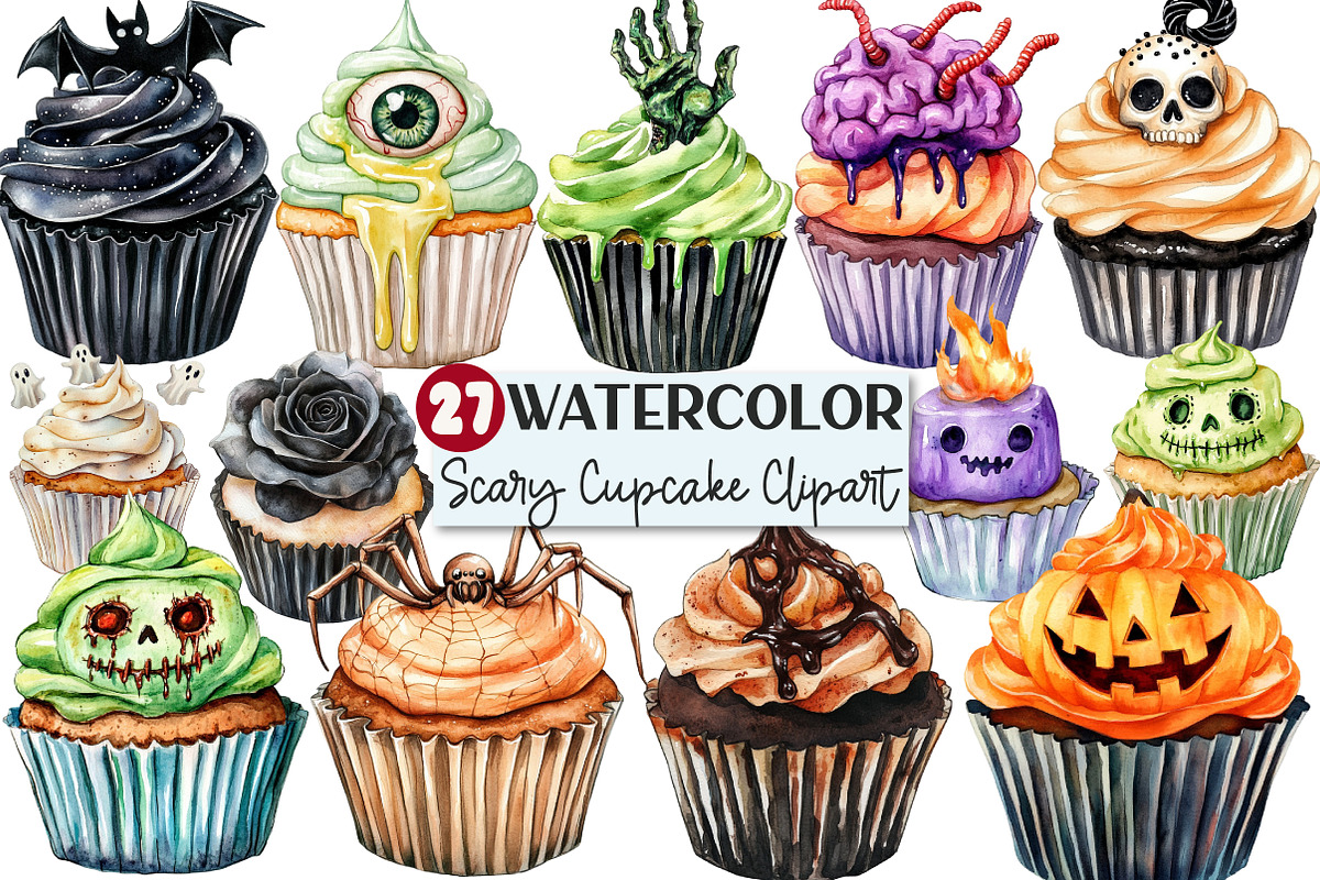 Halloween Scary Cupcake Clipart, an Illustration by Rose Art (Photo 1 of 4)