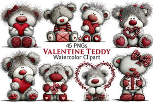 Valentine Teddy Clipart, an Illustration by Pixels.Craft