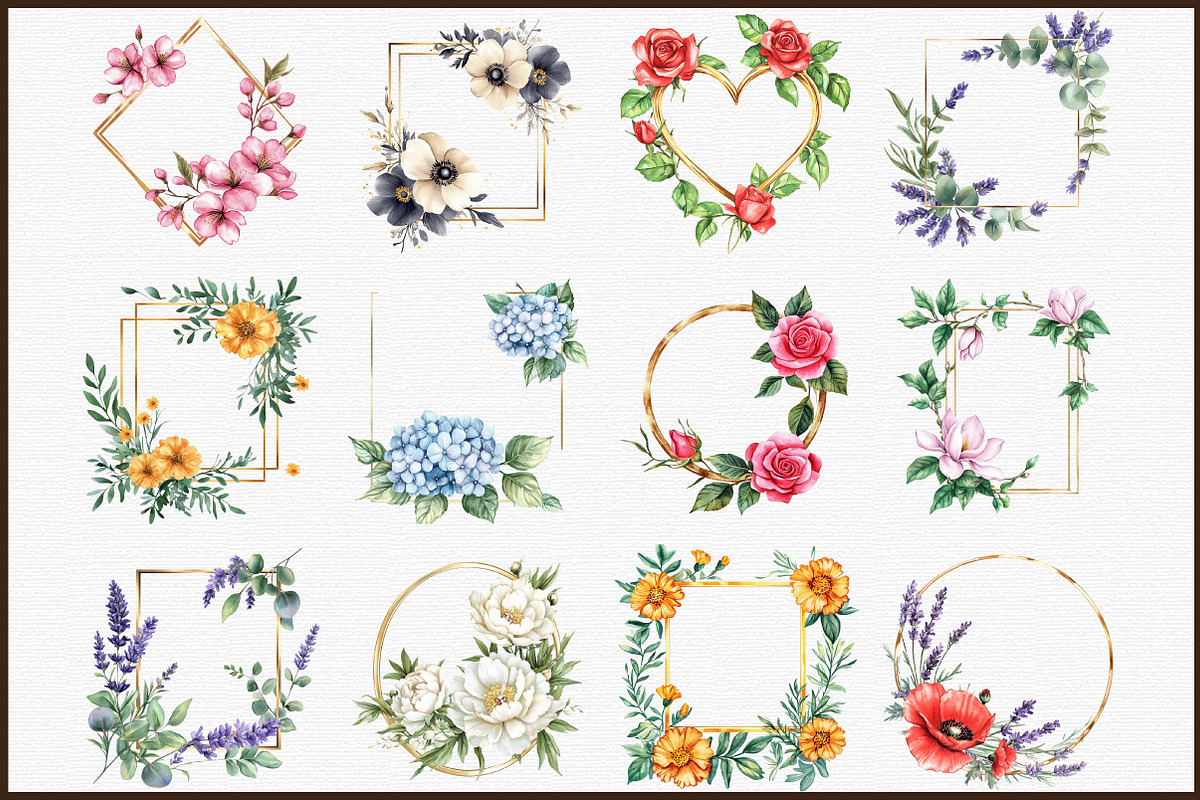 Garden Flower Frames Gold Watercolor, an Illustration by Sublimation Artist (Photo 3 of 6)