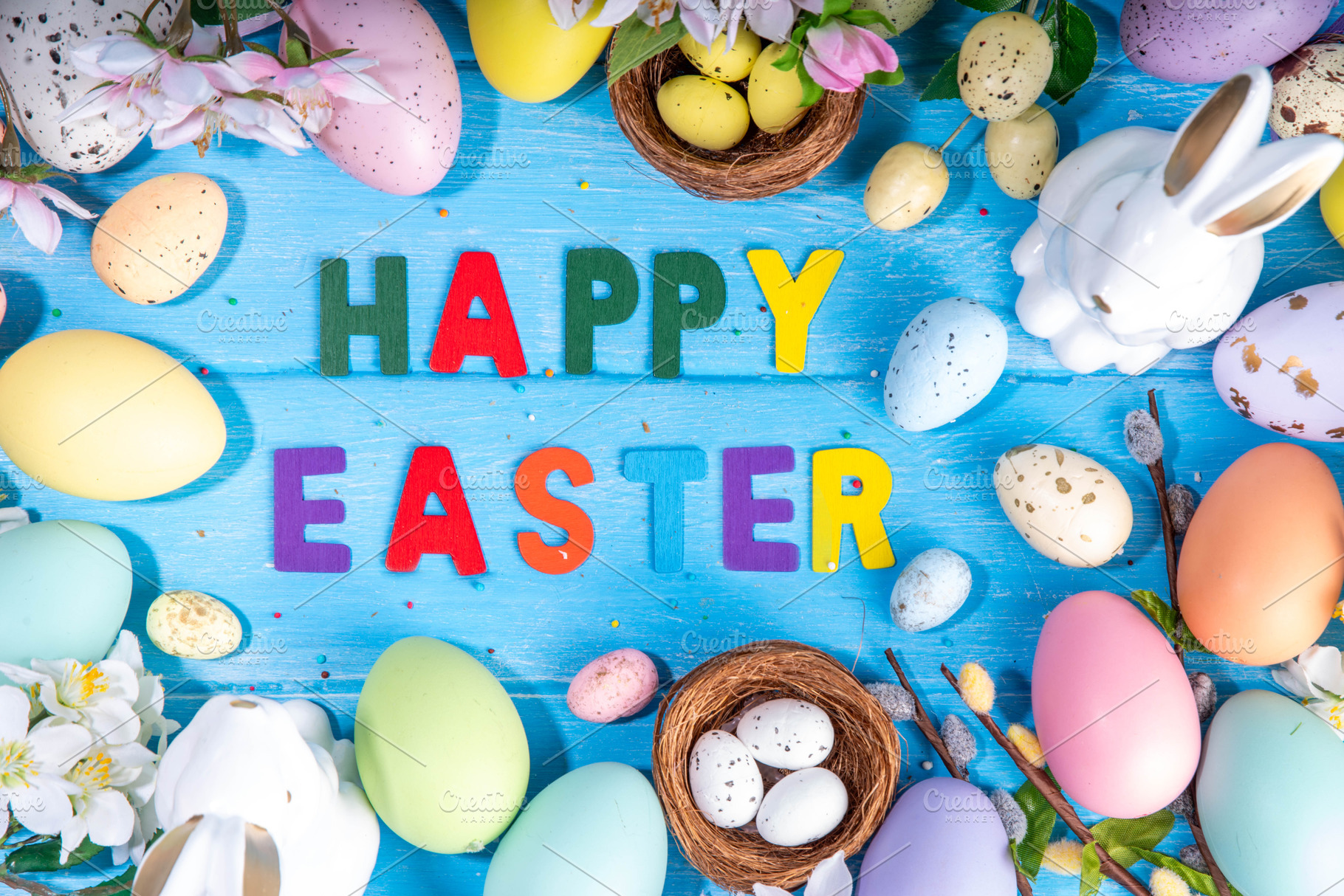 Spring Easter holiday top view flat lay background, a Holiday Photo by Rimma