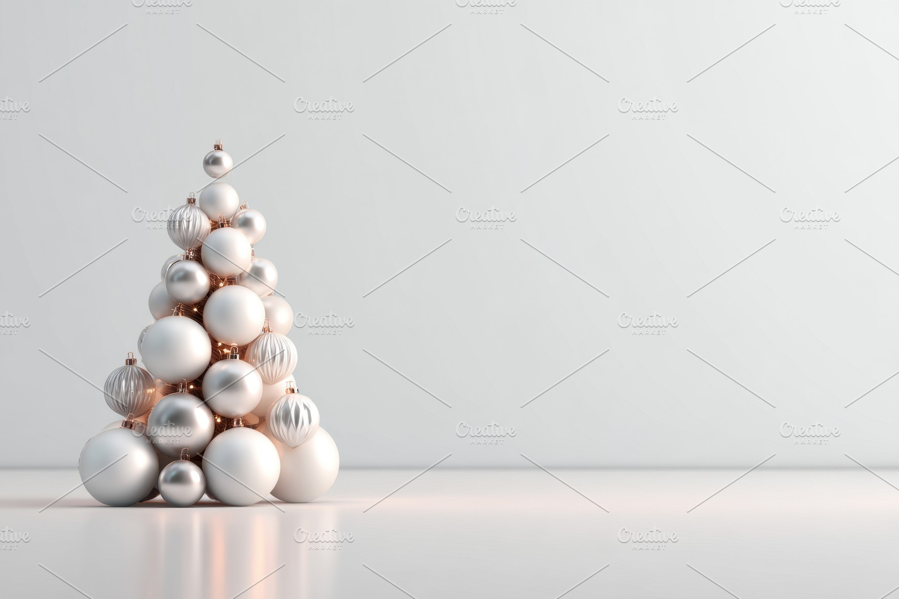 Minimalist silver and white Christmas tree decoration, a Holiday Photo by AlyaAnd