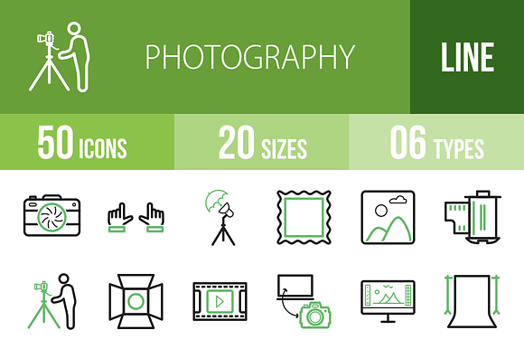 50 Photography Green & Black Icons preview 7