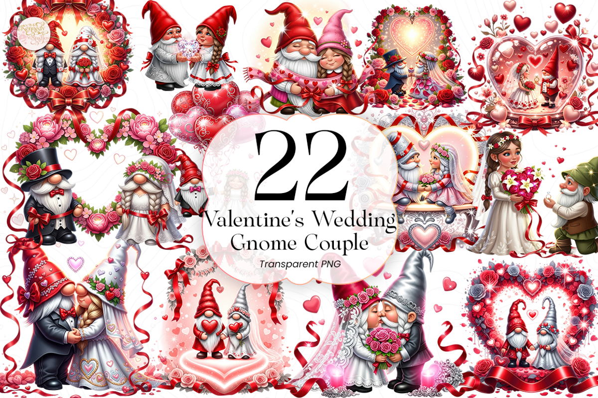 Valentine Wedding Gnome Couple PNG, a Person Illustration by KennedyStudio (Photo 1 of 5)