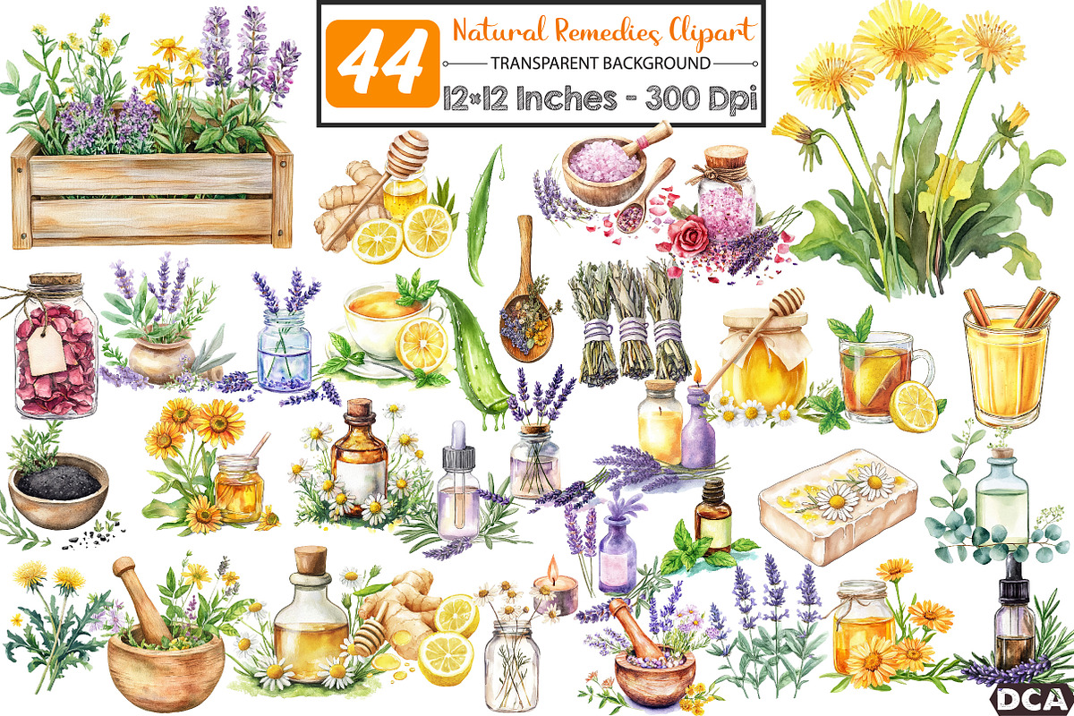 Watercolor Natural Remedies Clipart, an Illustration by DreamCafeArt (Photo 1 of 3)