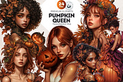 Pumpkin Queen Halloween clipart set, an Illustration by ThatsDesignArt (Thumbnail 1 of 10)