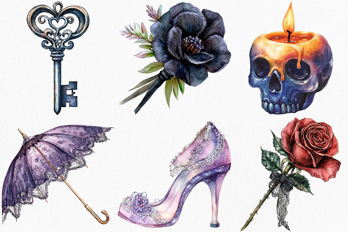Watercolor Gothic Wedding Clipart, an Illustration by Canvas Craft (Photo 3 of 7)