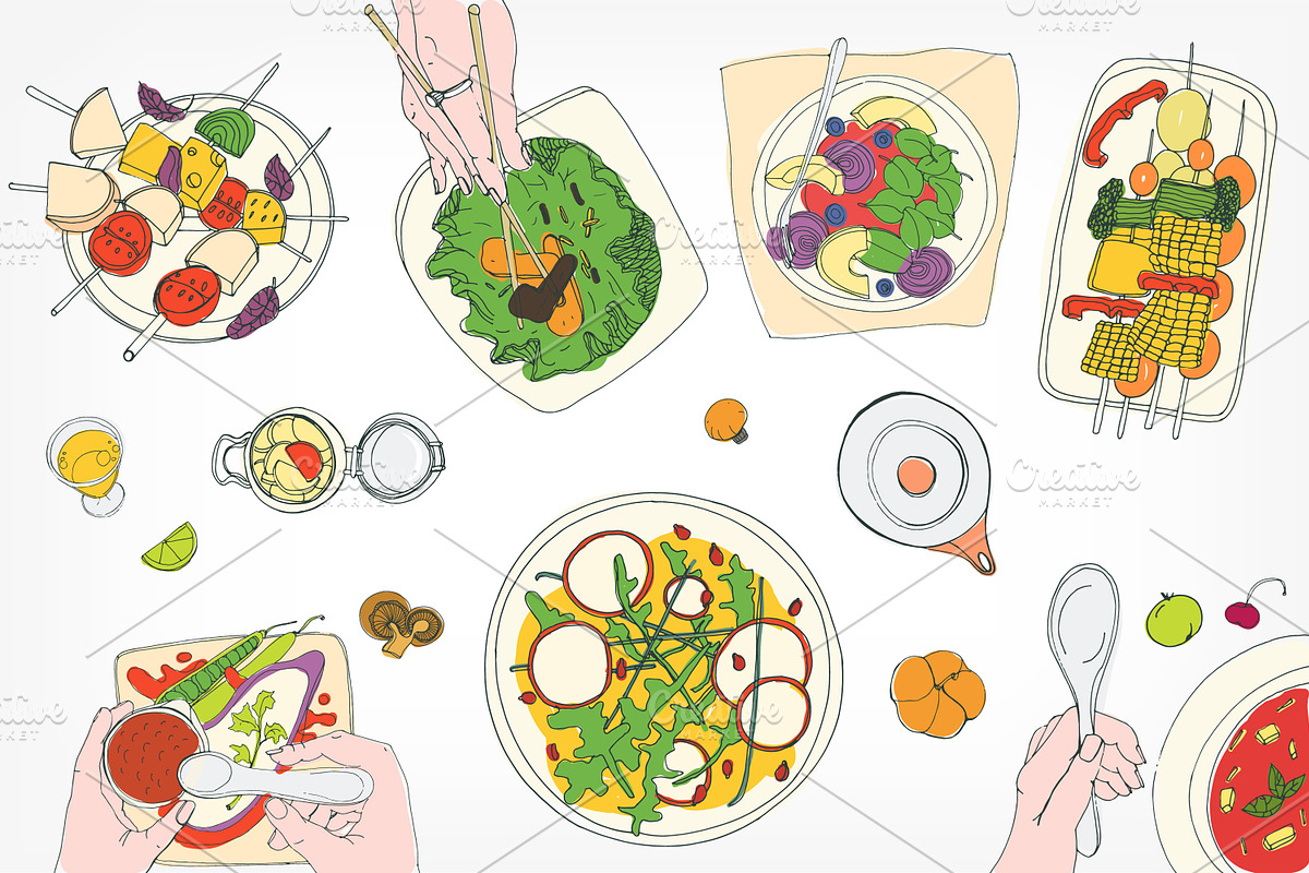 Festive vegetarian table, hand drawn, a Food Illustration by Good Studio (Photo 3 of 4)