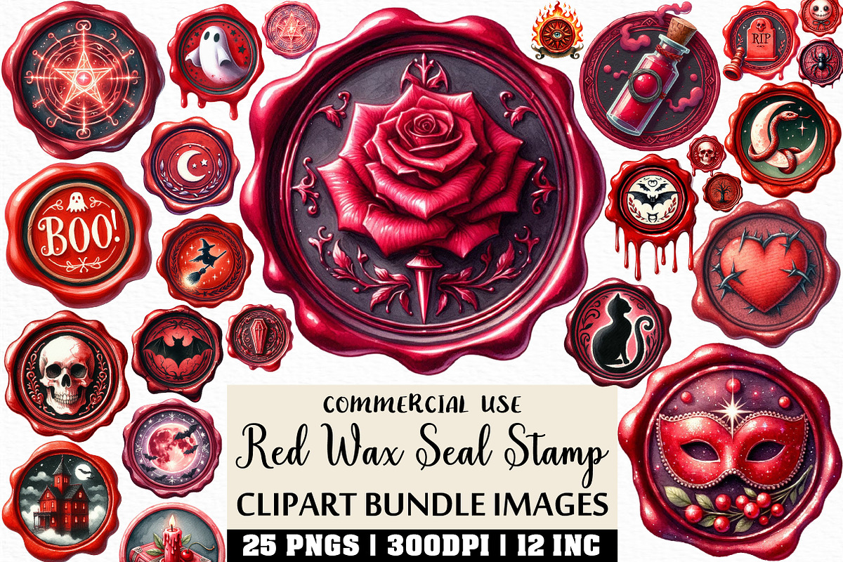 Halloween Red Wax Seal Stamp Clipart, an Illustration by Craft Nest (Photo 1 of 6)