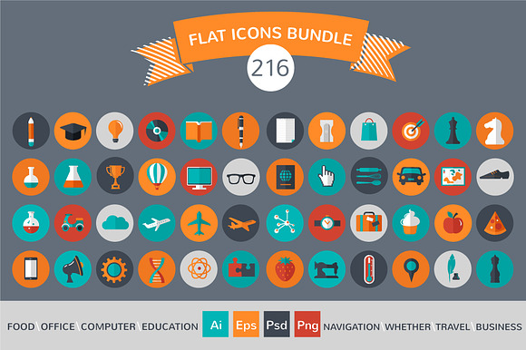216 Flat Vector Icons Bundle