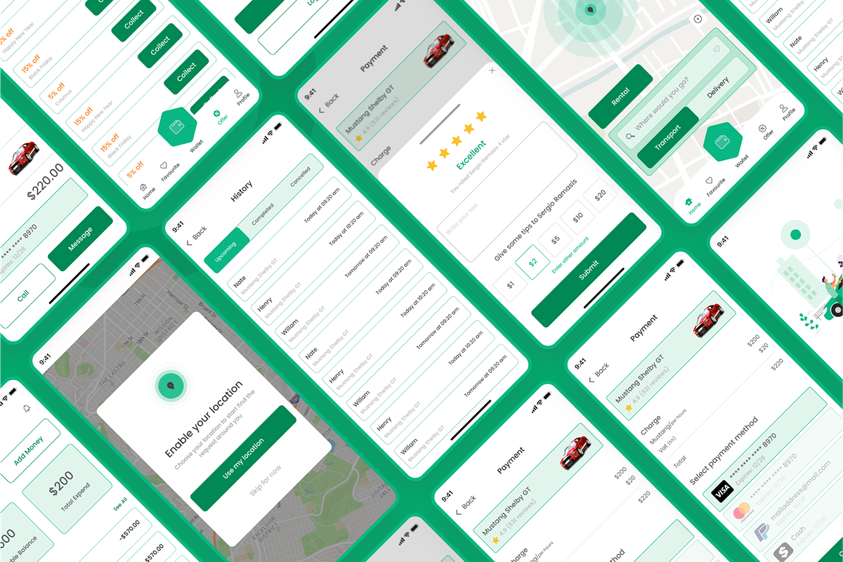 Rideshare Ride Mobile App UI kit, an UI Kit Template by skshihabulislam (Photo 3 of 3)