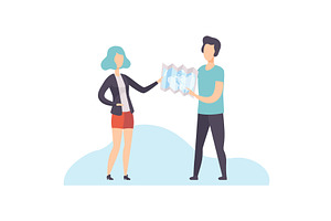 Young Man and Woman Standing and, a Person Illustration by TopVectors