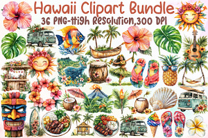 Watercolor Hawaii Clipart Bundle, an Illustration by Sublimation Artist
