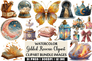 Gilded Reverie Watercolor Clipart, an Illustration by Craft Nest