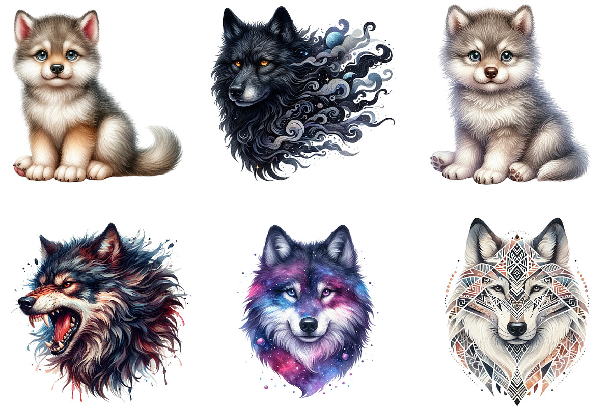 Watercolor Wolf Clipart Bundle, an Illustration by DreamArtGraphic (Photo 5 of 6)