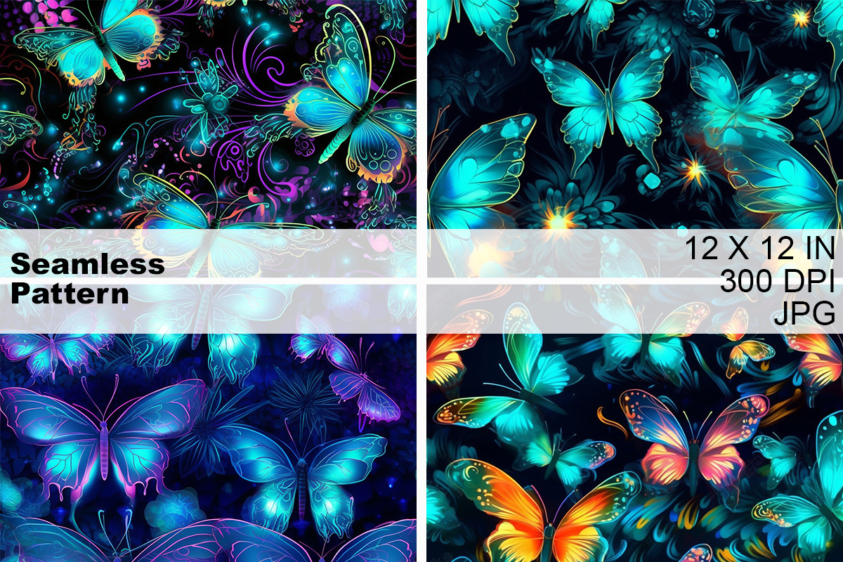 Neon Glowing Butterfly Pattern, a Pattern Graphic by HillTract (Photo 2 of 6)