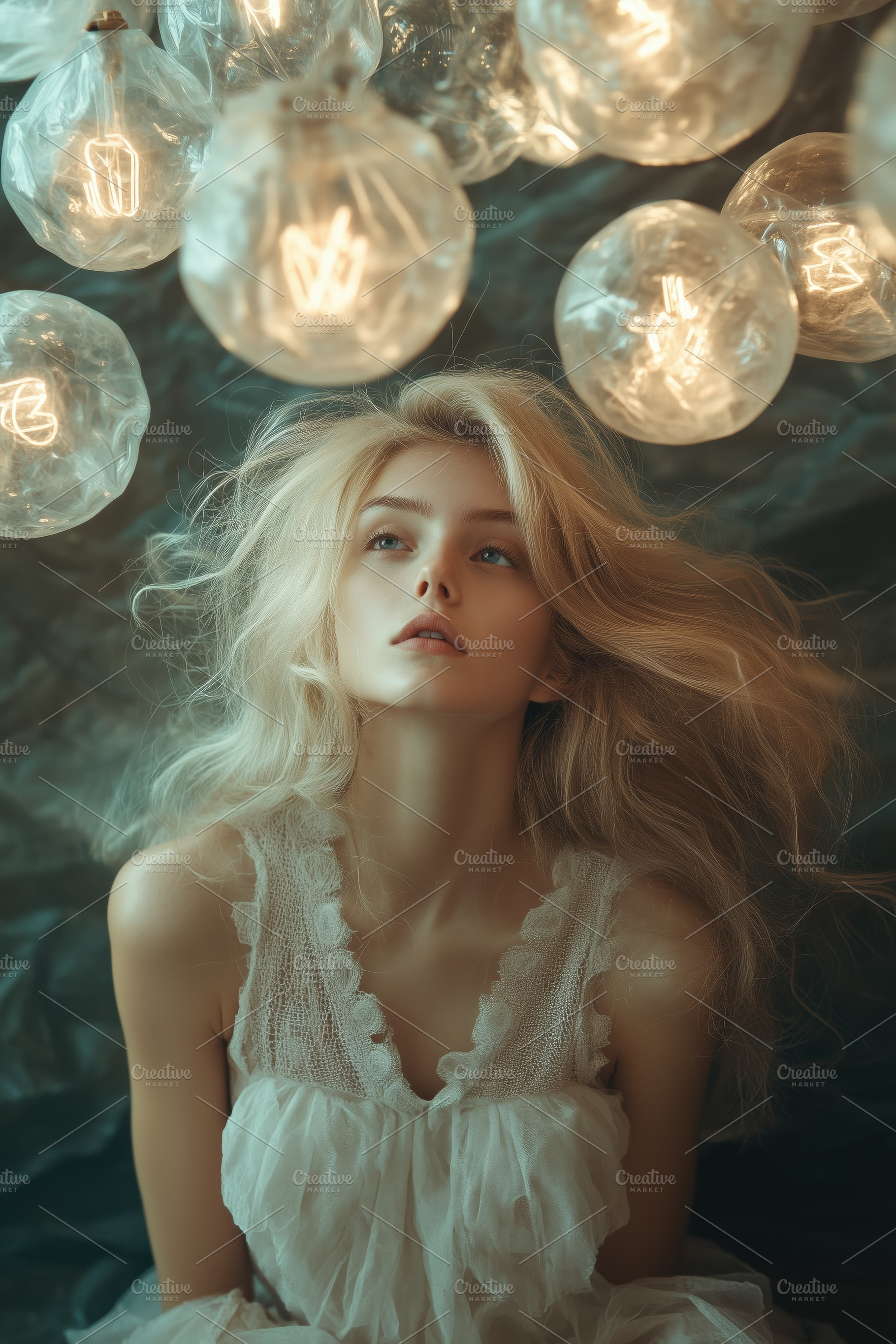 A serene portrait of a young cognitive psychologist woman with long, flowing bl, a Person Photo by Textures & Backgrounds