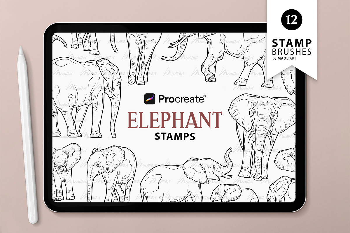 African Elephant Procreate Stamps, a Shape Add-On by MadliArt (Photo 1 of 4)