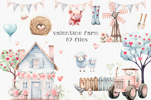 Valentine farm clipart watercolor