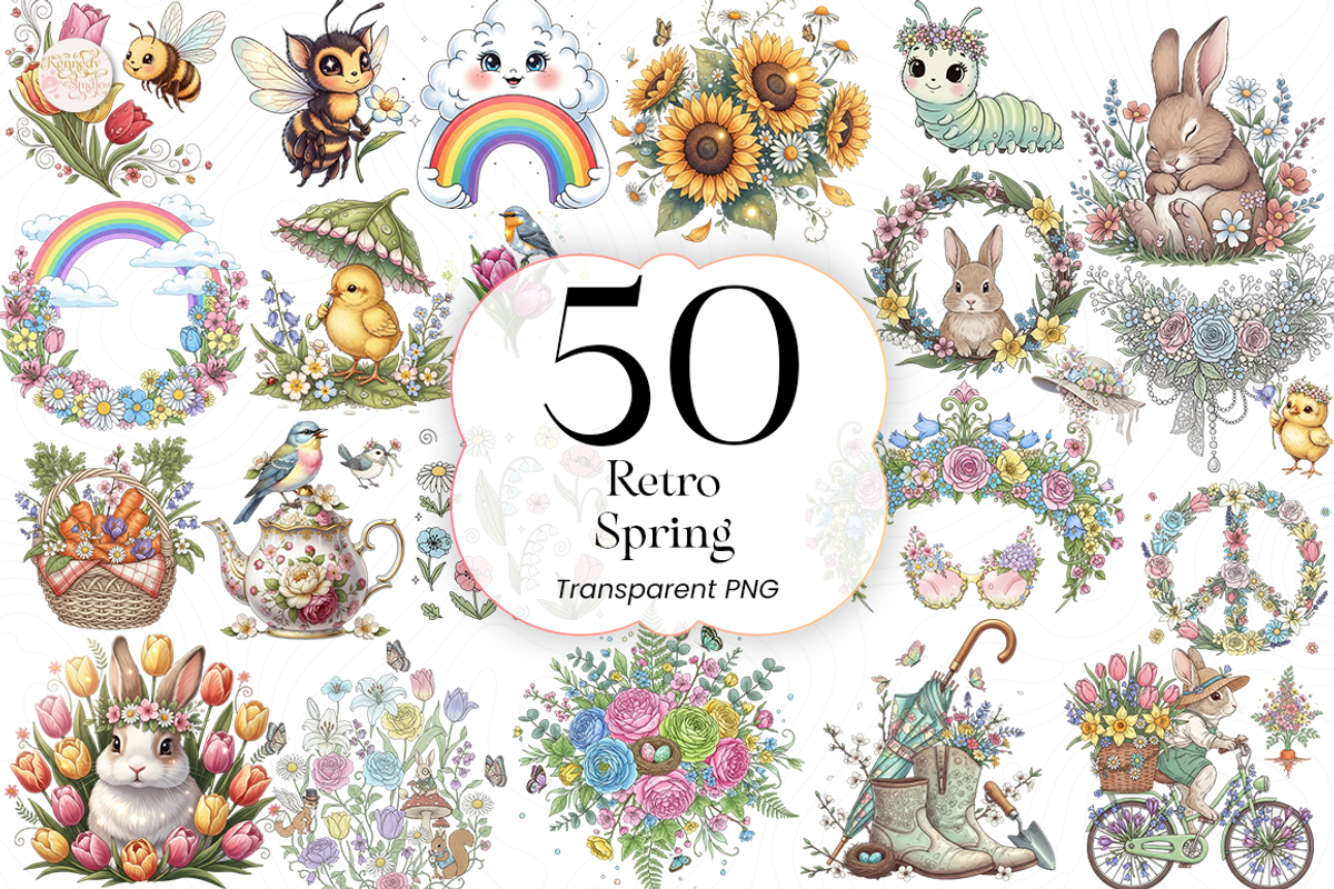 Retro Spring PNG Clipart, Groovy., an Object Illustration by KennedyStudio (Photo 1 of 4)