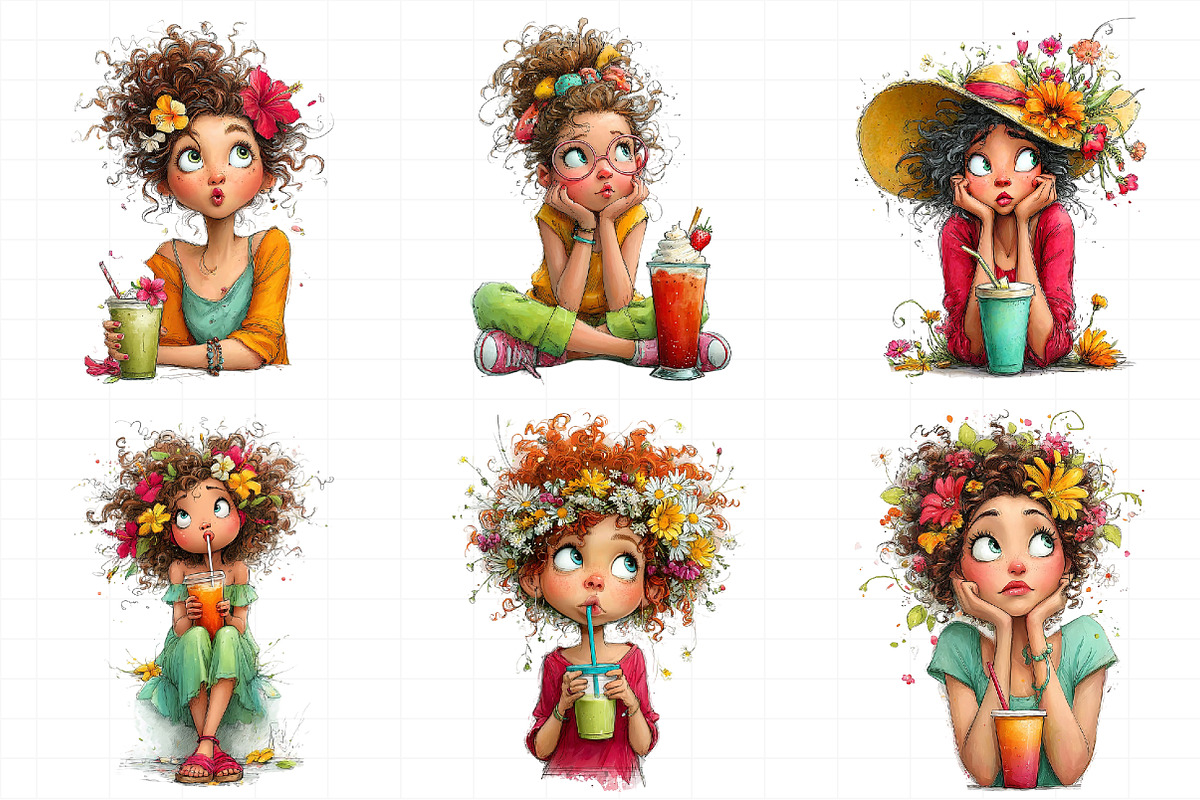 Whimsical Summer Coffee Girl Clipart, an Illustration by Daily.Designs (Photo 8 of 8)
