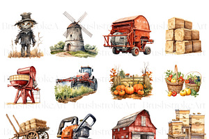 Farm Watercolor Clipart Bundle