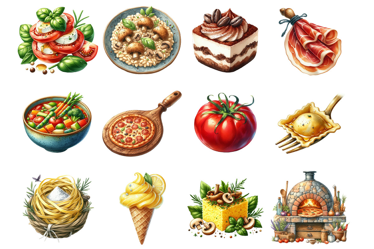 Watercolor Italian Food Clipart, an Illustration by Libby Wishes (Photo 5 of 6)