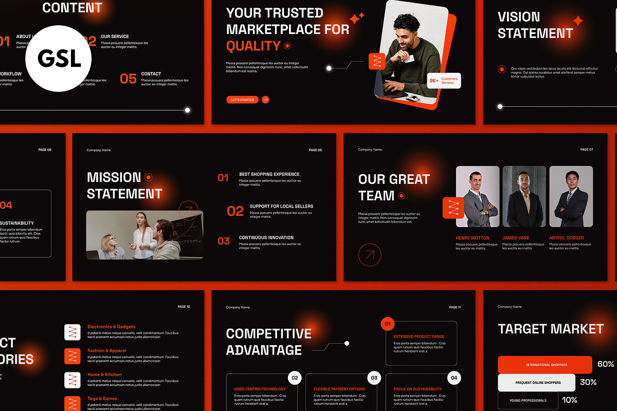 Black Company Profile Google Slide, a Presentation Template by graphicook (Photo 1 of 5)