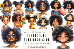 Cute Juneteenth Afro Girl Clipart, an Illustration by CreationArt