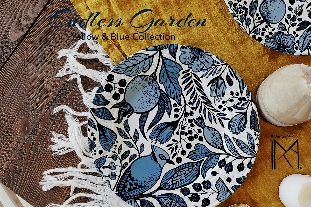 Endless Garden Yellow & Blue Pattern, a Pattern Graphic by Marta & Livonka (Photo 8 of 14)