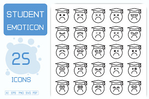 Bored and Moody Student Emoticon Set, an Outline Icon by Designfour