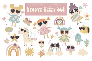 Groovy Fairy clipart & paper set, an Illustration by Poppymoondesign