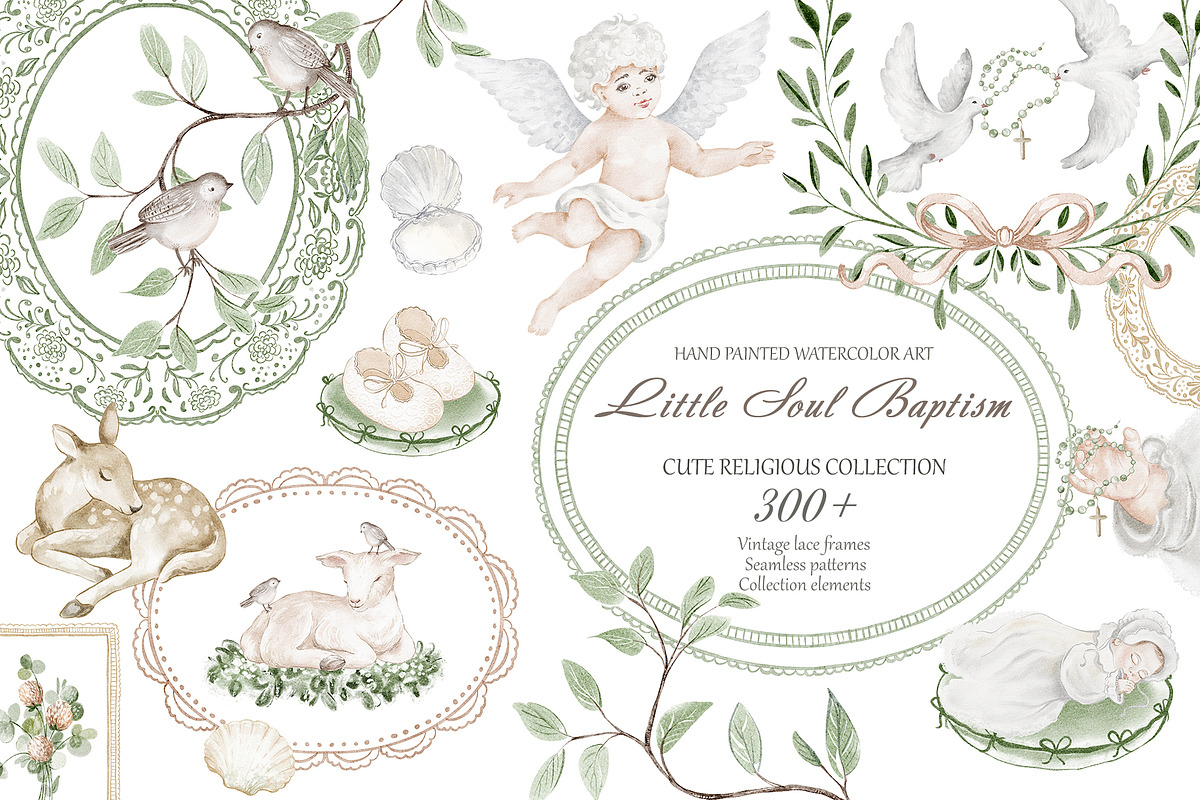 Hand Painted Baptism Watercolor Set, a Background Graphic by LenArt (Photo 1 of 19)
