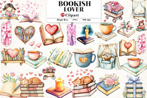 Bookish Lover Clipart, an Illustration by Watercolor design