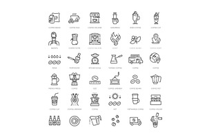 Set of coffee production icons, an Illustration by Tettygreen