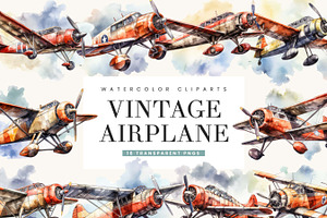 Watercolor Vintage Airplane Clipart